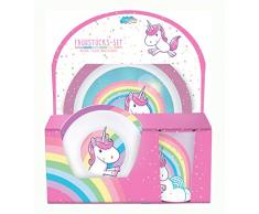 POS 27561 - Frühstücksset mit Einhorn Motiv, 3 teiliges Geschirrset für Kinder bestehend aus Teller, Schale und Becher, stabiles Melamin, bpa- und phthalatfrei, spülmaschinengeeignet