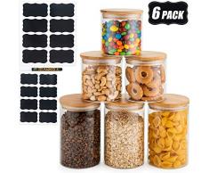 Deco haus Mehrweg-Vorratsgläser mit Bambus-Deckel - 6er Set - Luftdicht, für Spülmaschine, Mikrowelle - Zur Aufbewahrung, als Keksglas, Dekoration, etc. - 3x10 cm/3x15 cm Höhe, 10 cm Ø