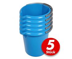 Putzeimer Set - 5 Stück mit Ausguss und Skala, 5 Liter - Eimer rund, Wassereimer Kunststoff, Haushaltseimer Plastik - verschiedene Farben, Farbe:azur