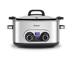 COSTWAY Slow Cooker 7 in 1 Schongarer Multikocher/Dampfgarer mit Dünsteinsatz/Timer/Hartglasdeckel und abnehmbarer Innentopf / 5,6L / 1350W / LED-Display/Edelstahl