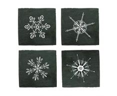 Twine Akazie Holz Rustikal Bauernhaus Gerundet Käse Tafel und Messer Set, Stein, Blue, Black, 10.16x10.16x0.64 cm, 4-Einheiten