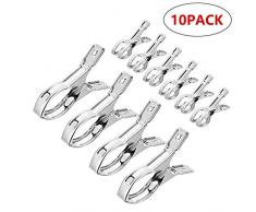HB life 4 Stück große und 6 Stück kleine Wäscheklammern aus Edelstahl Handtuchklemmen Strandtuchklammern Handtücher Towel Clips für Tägliche Wäsche, Strandtuch und Dicke Kleidung(10Pcs)