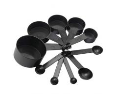 Tree-on-Life 10 Stücke Schwarz Kunststoff Messlöffel Tassen Set Werkzeuge Kompatibel für Backen Kaffee Tee 1 / 4Sp-1 / 2Sp-1Tsp-1 / 2Tbsp-1Tbsp