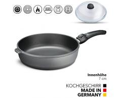 Aluguss Bratpfanne 28 cm Induktion Hoher Rand 7 cm Innenhöhe I Pfanne Induktionsherd I Schmorpfanne 28cm I Abnehmbarer Griff Hochrandpfanne
