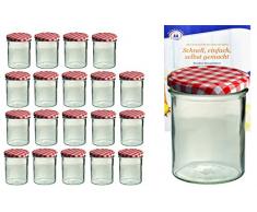 MamboCat 20er Set Sturzgläser 350 ml mit rot weiß kariertem Deckel to 82 inkl. Diamant Gelierzauber Rezeptheft Marmeladengläser Einmachgläser Einweckgläser