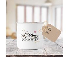 Tasse mit Spruch Lieblingsschwester I Das perfekte Geschenk für die Schwester I Geschenkidee zum Geburtstag, als Dankeschön und zu Weihnachten I mit Geschenkanhänger