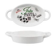 alles-meine.de GmbH 2 TLG. Set _ kleine Auflaufformen / Ofenformen - Italian Pasta - Porzellan / Keramik - oval / rund - weiß - 15 cm - Gratinformen - Lasagneformen / Nudelgratin..