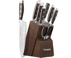 homgeek Messerset Messerblock Set, Profi Messer Set mit Ergonomischer Griff aus Pakka-Holz, Extra Scharf deutschem Edelstahl 1.4116 Kochmesser Set mit Holzblock, 8-teiliges