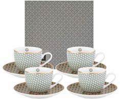 IMAGES DORIENT Andalusia Espresso-Set grün-Gold, 8-TLG, 4X Espresso-Tassen mit Untertassen, 90 ml, Porzellan, orientalisches Design mit geometrischen Mustern, inkl. Geschenk-Box