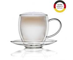 Creano Thermotasse, Extra Großes doppelwandiges Glas-mit Untersetzer, XXL Glastasse mit Henkel | 400ml im Geschenkkarton