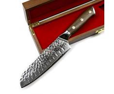 Stallion Damastmesser Ironwood Santokumesser 17,5 cm - Messer aus Damaststahl mit Griff aus Eisenholz in Edler Geschenkbox