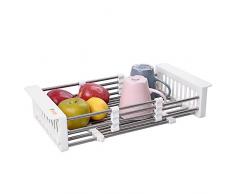 BAOYOUNI Spülen-Abtropfer Multifunktionaler Abtropfgestell Küchenregal Edelstahl Abtropfauflage Küche Dish Drain Racks Verstellbar (38,5-56) x 17,7 x 9,1cm, für Spültuchhalter, Teller, Tassen, Gemüse
