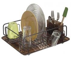 mDesign Abtropfgestell – zum Trocknen von Gläsern, Besteck, und Tellern – mit Kunststoffunterlage, für den flexiblen Einsatz auf der Arbeitsfläche – Geschirrablage - Farbe: Bronzefarben