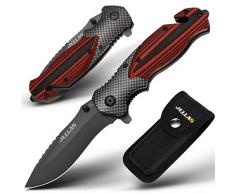 Jellas Klappmesser 4-in-1 Outdoor Taschenmesser mit 3.35 inch Titaniumklinge aus Edelstahl, Angelmesser mit Aluminiumgriff & Gürteltasche, Wasserfest für Wandern, Camping, Notfälle