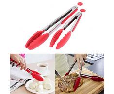 SuperglockT 1 Paar Edelstahl Grillzangen mit Kratzfesten Silikonspitzen Küchenzange Silikongriff Backzange Kochzange Wurstzange Salatzange Servierzange Mehrzweckzange 27cm, 34cm (Rot)
