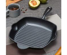 WEIFAN Gusseisensteak Spezialtopf, Haushaltsgas, unbeschichtet, Antihaftpfanne, Streifenlendenbratpfanne, geeignet für 1-3 Personen (schwarz)