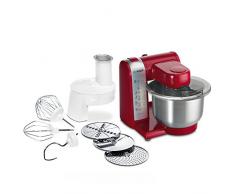 Bosch MUM4 MUM48R1 Küchenmaschine (600 W, 3 Rührwerkzeuge aus Edelstahl, spülmaschinengeignet, Rührschüssel 3,9 Liter, max. Teigmenge: 2,0kg, Durchlaufschnitzler 3 Scheiben) rot