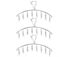 Socken-Kleiderbügel, Wäsche-Trockengestell für Innen- und Außenbereich, Abtropfbügel mit 10 Klammern, zum Trocknen von Handtüchern, Windeln, Babykleidung, Unterwäsche, Handschuhe, feinen BHs, 3er-Set