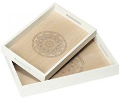 com-four® 2X Serviertablett aus Holz - Vintage Serviertablett mit schönem Mandala-Motiv in verschiedenen Größen - Shabby Chic Holztablett mit Griffen (02 Stück - Mandala)