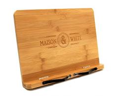 Bambus Bücherständer | Holzbuch & Tablet Rest | Kochbuch-Lesehalter mit 2 Metallseitenhaltern | Klappbarer & verstellbarer Ständer | M&W