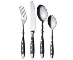 GRÄWE Besteckset für 6 Personen aus Edelstahl, Schwer, Rustikal, Tafelbesteck Set 24-teilig, Geschmiedetes Besteck mit Schwarzen Griffen - Serie Nürnberg