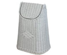 Papierkorb aus Rattan geflochten mit Schwingdeckel Farbe Weiss - Versandkostenfrei in DE
