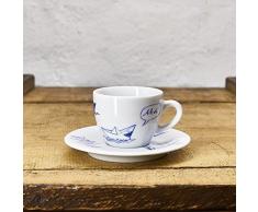 Espresso Tasse/Untertasse maritimes Design Papierschiffe - Porzellan blau-weiss von Ahoi Marie