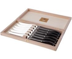 Claude Dozorme 2.60.001.90 Buchenholzkasten mit 6 Steakmessern Super Laguiole, Griff vollständig aus Nacrine, Schwarz