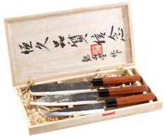 TokioKitchenWare Messer: 3-teiliges Messerset, handgefertigt, mit Echtholzgriff (Chinesisches Messer)