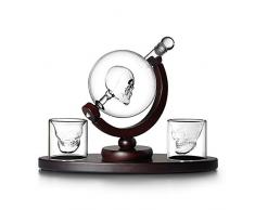 Liapianyun Whiskykaraffe Segelschiff,Weltkarte Zwei Whiskygläser Tumbler Mit Gravur Motiv Lasche Weltkugel Kanter Glas,Clear