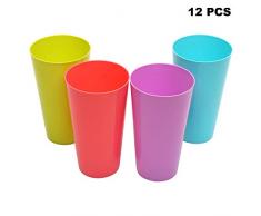 Trinkbecher aus Kunststoff (12 Stück) - 500 ml Mehrweg Plastikbecher - Hartplastik Trinkgläser - Kunststoffbecher Set für Party, Hochzeit, Camping, Strand und Picknick - Spülmaschinenfest Trinkbecher