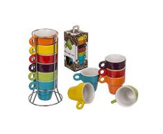 Espressotassen Set in Chromeständer Moccatassen stapelbar 50 ml 6 teiliges Set bunt gemischt