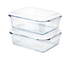 Grizzly Frischhaltedosen Glas 2 Stück Set rechteckig 1520 ml Vorratsdosen mit Deckel
