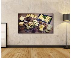 islandburner Bild Bilder auf Leinwand Käse-Platten serviert mit Trauben, Marmelade, Feigen, Cracker und Nüsse auf Holzuntergrund, Draufsicht Wandbild, Poster, Leinwandbild FBD