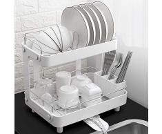 Abtropfgestell aus Metall und Kunststoff, Geschirrabtropfgitter mit schwenkbarem Ausgießer, Besteck, Gläser und Tassen trocknen im Handumdrehen,Weiß,B