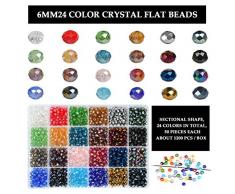 “N/A” 1200 Stück Facettierte Glasperlen 6mm Großhandel Briolette Kristall Glas Perlen Rondelle Kügelchen 24 Farben Perlen mit Aufbewahrungsbox für DIY Schmuck Armbänder Herstellung Basteln