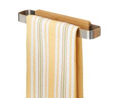 mDesign Handtuchhalter – Geschirrtuchhalter aus Edelstahl (BHT: 23,0 x 4,0 x 3,0 cm) zum Kleben an die Schranktür – Türhandtuchhalter ohne Bohren in Holzoptik – silberfarben