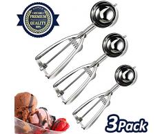 ISKM Eisportionierer Eislöffel Edelstahl Poliert 3 Stück Verschiedene Größen Klein 4cm, Mittel 5cm & Groß 6cm Eisportionier mit Auslöser für Eiscreme Plätzchen Kuchen Teig