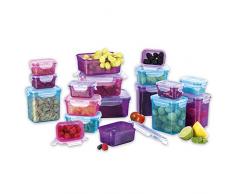 GOURMETmaxx Frischhaltedosen klick-it 36 TLG. | Spülmaschinen- Mikrowellen- und Gefrierschrankgeeignet | Deckel BPA-frei mit 4-Fach-klick-Verschluss | Ineinander stapelbar [5 Größen blau, lila, pink]