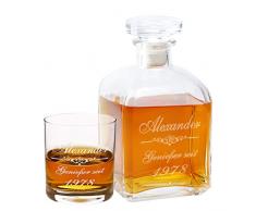 Geschenke 24 Whiskykaraffe Edel mit Gravur + 1 graviertes Whiskyglas - personalisiertes Whisky-Geschenk für Männer, Freund & Väter