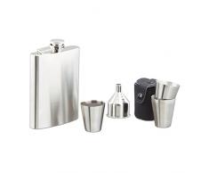 Relaxdays Flachmann Set Edelstahl 7 teilig, 200 ml Flachmann mit Trichter und 4 Becher für Camping und Festival, silber