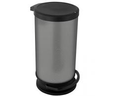 Rotho Paso Mülleimer/Abfalleimer mit Deckel 30 l rund, Kunststoff (PP), carbon metallic, 30 Liter (35,7 x 30,2 x 59,2 cm)