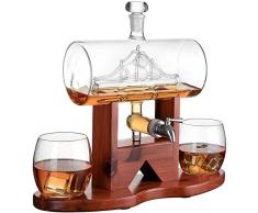 Knoijijuo Mr. Fragile Whisky Weißwein Dekanter Set, Scotch Dekanter 1000 ML Alkoholisches Getränk, Edelstahlhahnspender - 2 Runde Gläser