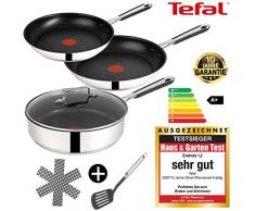 Tefal E89715 Jamie Oliver Pfannenset Induktion 6 TLG, NR 1 Pfannen- Schmorpfanne mit Deckel 25cm Hoher Rand, Pfanne 20cm + 26 cm - inkl. Zubehör, Beschichtet, Ofenfest, Spülmaschinenfest