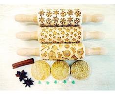 Weihnachten 3-er SET Kinder Nudelhölzer Teigrolle für hausgemachtes Gebäck. Weihnachten Teigrolle. Gravierte Nudelholz. Gravierte Teigroller mit Muster. Engraved rolling pin