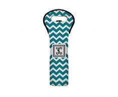 Monogramm Chevron Wein Tasche Isoliert Blaugrün Blau Wein Tote personalisierbar Zig Zag Geometrische Wein, Kühler Neopren Wein Tote für Picknick Wein Tote Single, Textil, mehrfarbig, Single Wine Tote