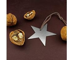 Grußkarte Doppelkarte mit echtem Edelstahl-Nussknacker Form Stern und Lederband inklusive Umschlag in Naturweiß Format DIN B6