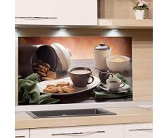 GRAZDesign Glasrückwand Küche Frühstück - Küchen Spritzschutz Herd Tisch mit Tasse Kekse Dose Schale - Küchenrückwand Glas Küchenbilder / 60x60cm