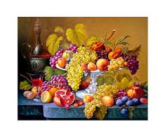 WSKZZ 5D Diamant Malerei Kit Kreuzstich Handwerk Kit DIY Kit Kinder Erwachsenen Malerei Presse Digital Kit Home Wanddekoration - Obst auf Steintisch 60x80cm -Rahmenlos