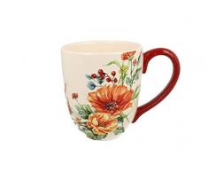 Duo Jumbotasse Becher XXL folkloristische Deko 810 ml Keramik Trinkbecher Smoothie Becher Geschenk Büro Tasse für Kaffee Teetasse Cappuccino Kaffeebecher Jumbo-Tasse Riesentasse XXXL (Red Flowers)